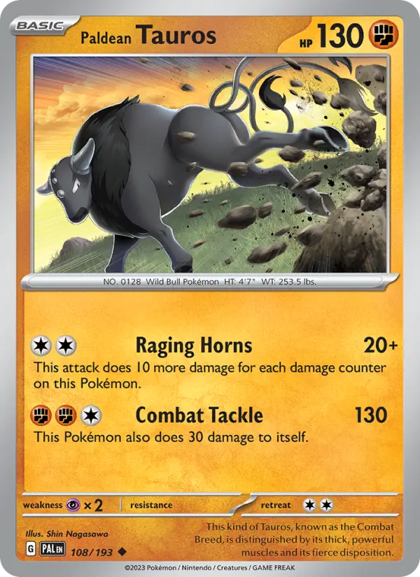 Paldean Tauros Uncommon Pokemon card #108 from Paldea Evolved