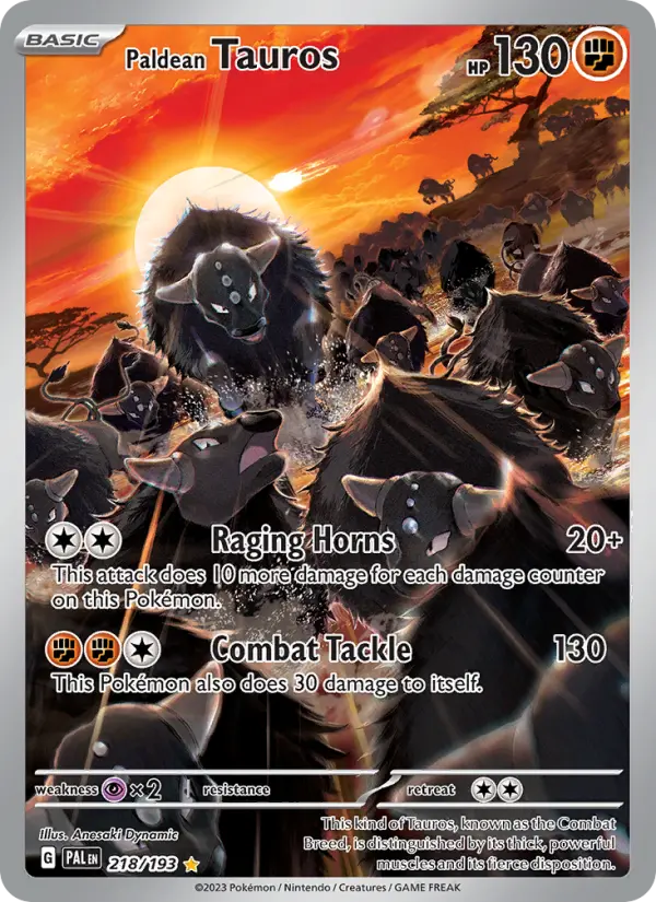 Paldean Tauros Illustration rare Pokemon card #218 from Paldea Evolved