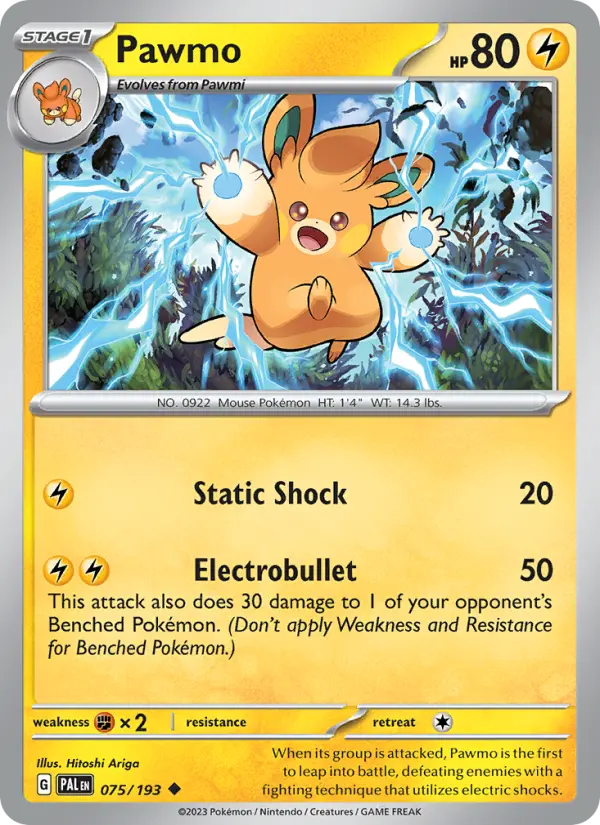Pawmo Uncommon Pokemon card #075 from Paldea Evolved