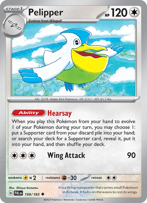 Pelipper Uncommon Pokemon card #159 from Paldea Evolved