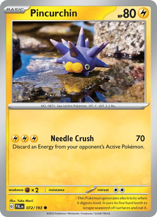 Pincurchin Common Pokemon card #072 from Paldea Evolved