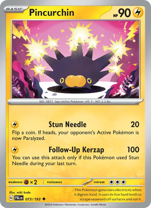 Pincurchin Uncommon Pokemon card #073 from Paldea Evolved