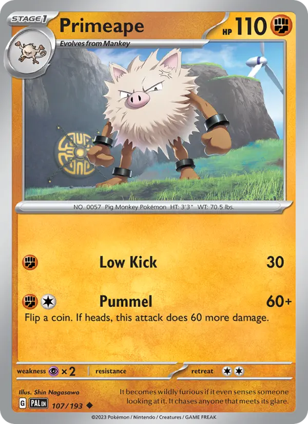 Primeape Uncommon Pokemon card #107 from Paldea Evolved