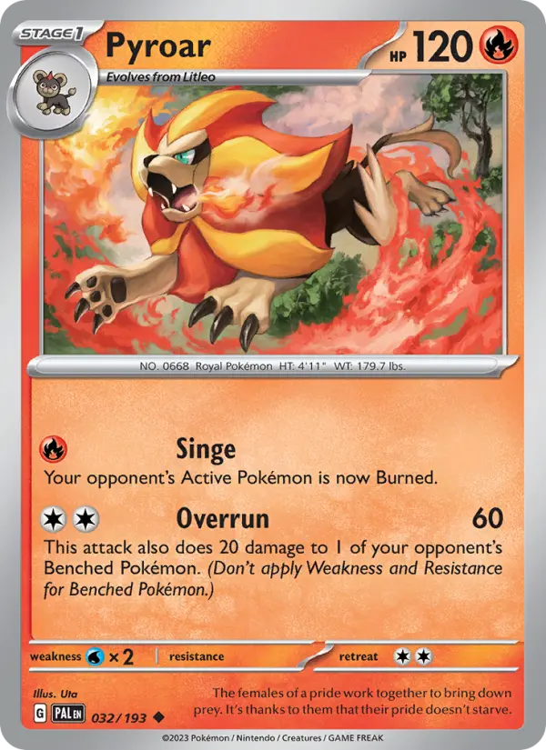 Pyroar Uncommon Pokemon card #032 from Paldea Evolved