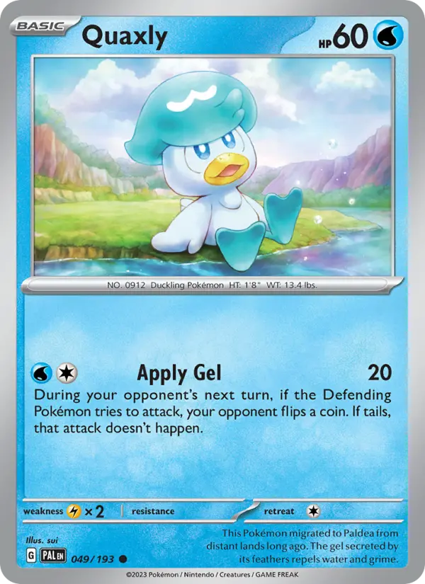 Quaxly Common Pokemon card #049 from Paldea Evolved