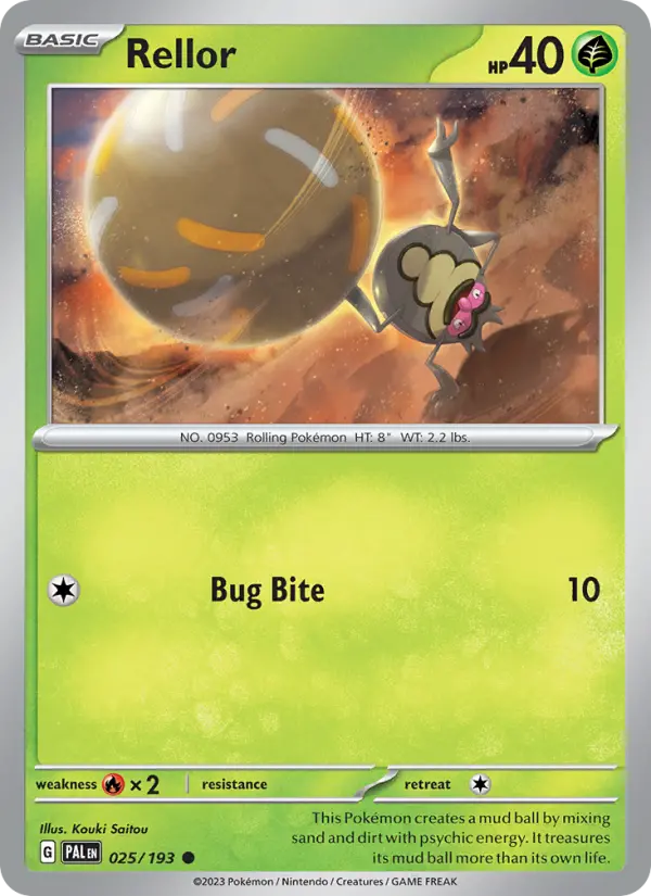Rellor Common Pokemon card #025 from Paldea Evolved