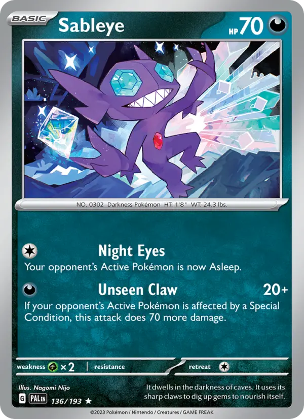 Sableye Rare Pokemon card #136 from Paldea Evolved