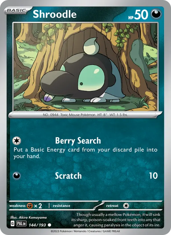 Shroodle Common Pokemon card #144 from Paldea Evolved