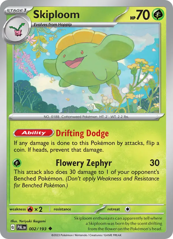 Skiploom Uncommon Pokemon card #002 from Paldea Evolved