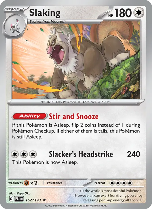 Slaking Rare Pokemon card #162 from Paldea Evolved