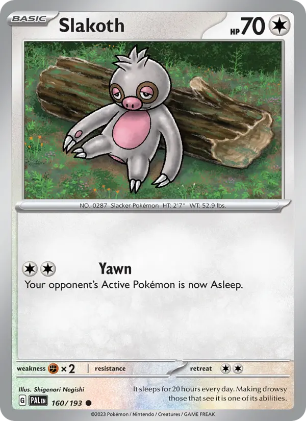 Slakoth Common Pokemon card #160 from Paldea Evolved