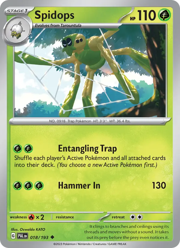 Spidops Uncommon Pokemon card #018 from Paldea Evolved