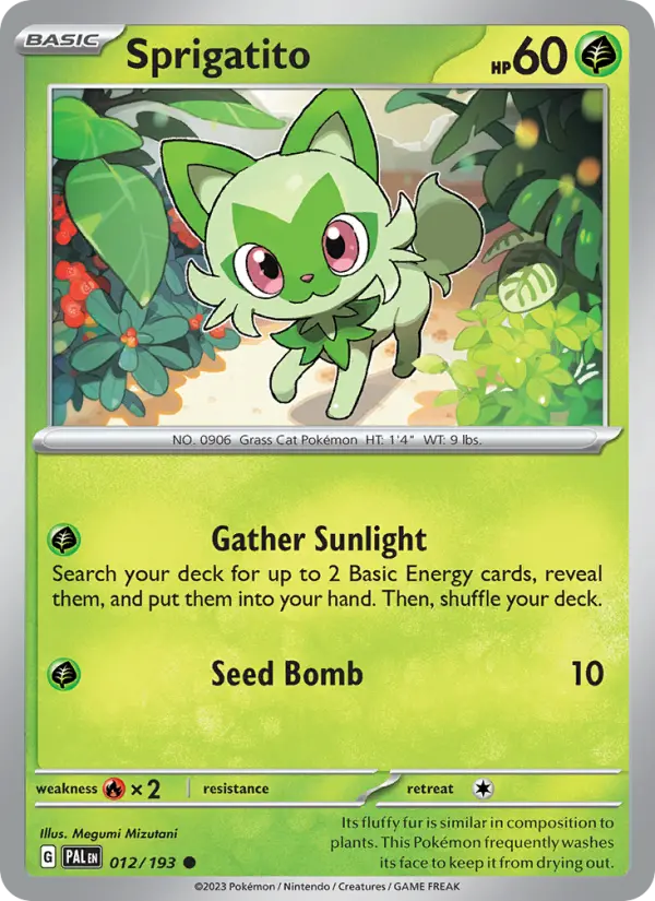 Sprigatito Common Pokemon card #012 from Paldea Evolved