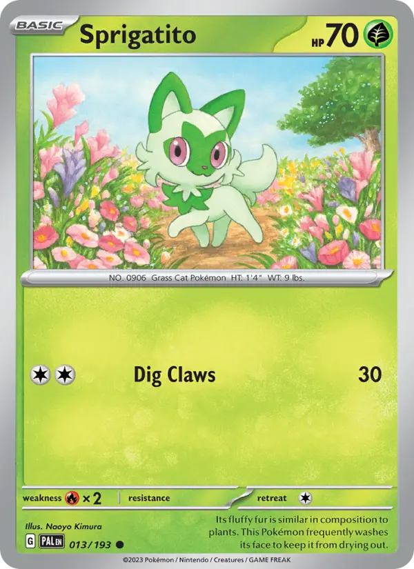Sprigatito Common Pokemon card #013 from Paldea Evolved