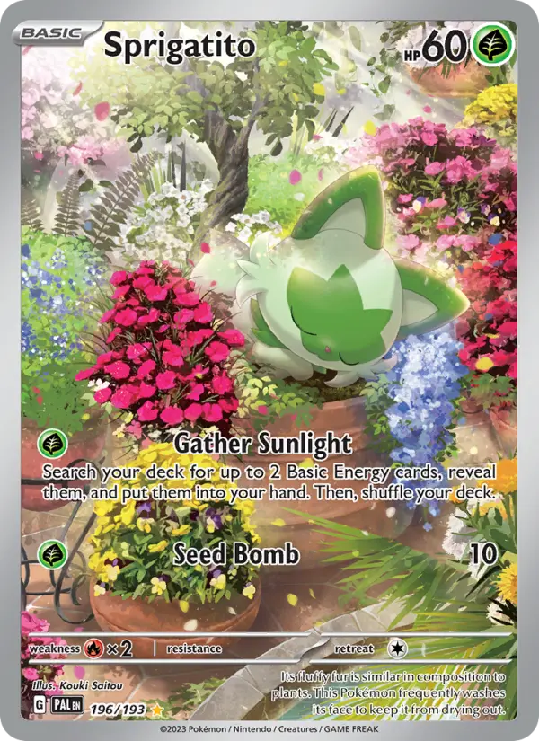 Sprigatito Illustration rare Pokemon card #196 from Paldea Evolved