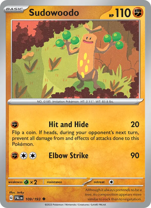 Sudowoodo Uncommon Pokemon card #109 from Paldea Evolved