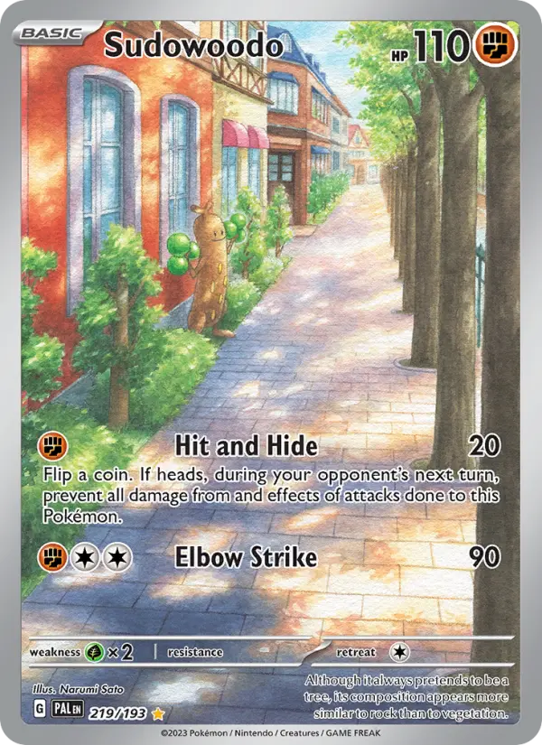 Sudowoodo Illustration rare Pokemon card #219 from Paldea Evolved