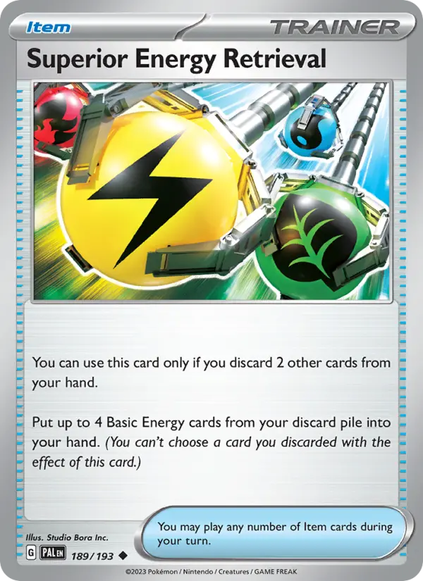 Superior Energy Retrieval Uncommon Pokemon card #189 from Paldea Evolved