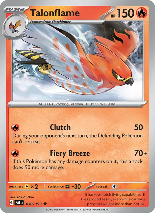 Talonflame Uncommon Pokemon card #030 from Paldea Evolved
