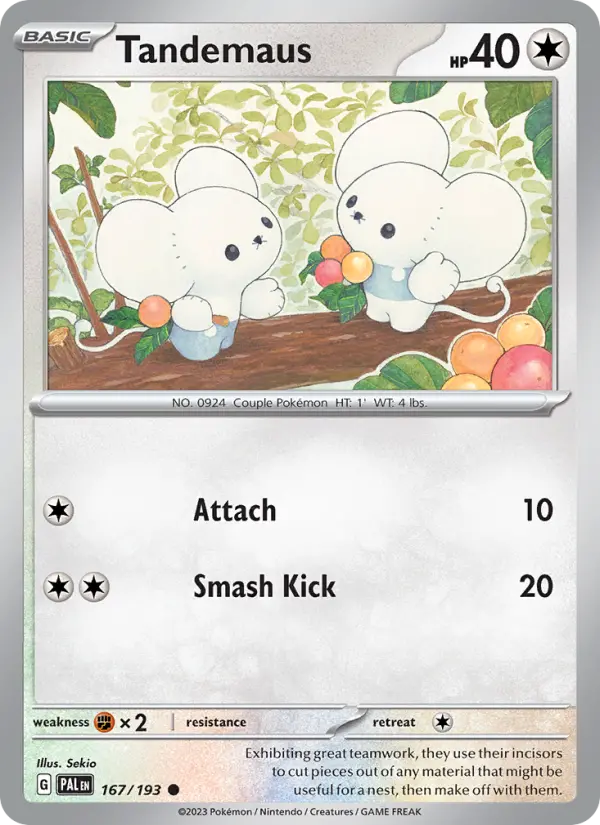 Tandemaus Common Pokemon card #167 from Paldea Evolved