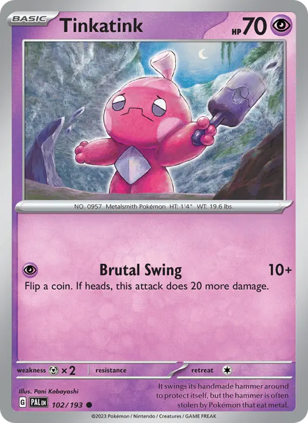 Tinkatink Common Pokemon card #102 from Paldea Evolved
