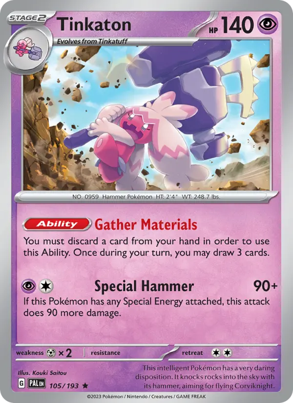 Tinkaton Rare Pokemon card #105 from Paldea Evolved