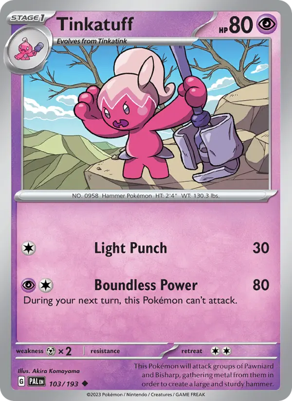 Tinkatuff Uncommon Pokemon card #103 from Paldea Evolved
