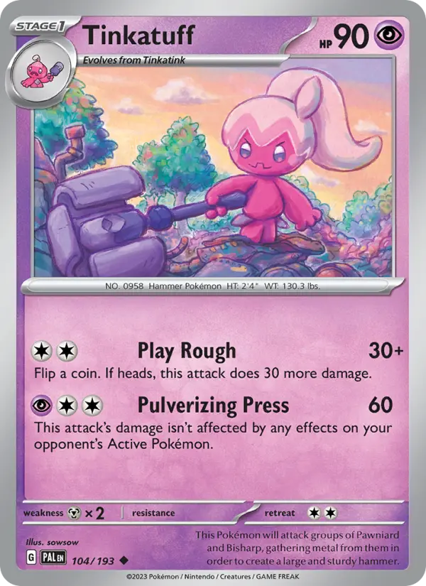 Tinkatuff Uncommon Pokemon card #104 from Paldea Evolved