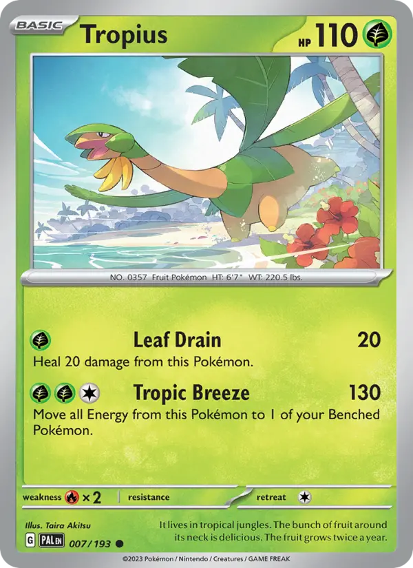 Tropius Common Pokemon card #007 from Paldea Evolved