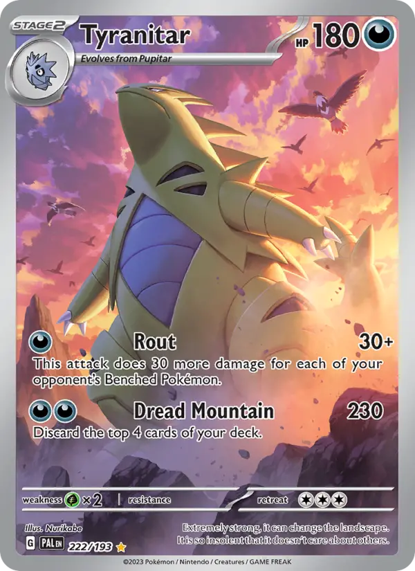 Tyranitar Illustration rare Pokemon card #222 from Paldea Evolved