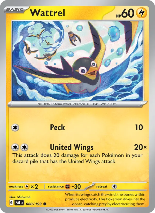 Wattrel Common Pokemon card #080 from Paldea Evolved