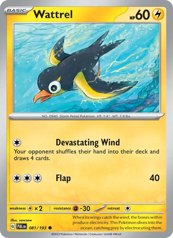 Wattrel Common Pokemon card #081 from Paldea Evolved