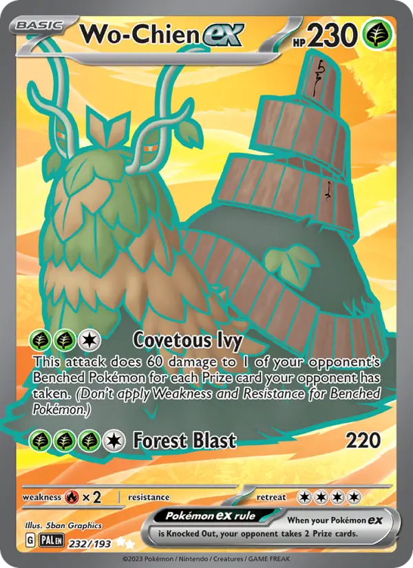 Wo-Chien ex Ultra Rare Pokemon card #232 from Paldea Evolved