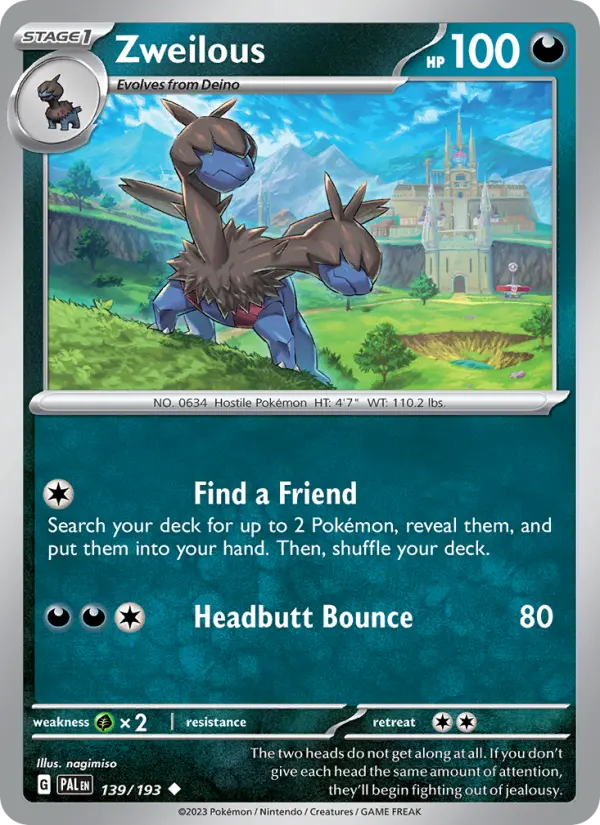 Zweilous Uncommon Pokemon card #139 from Paldea Evolved