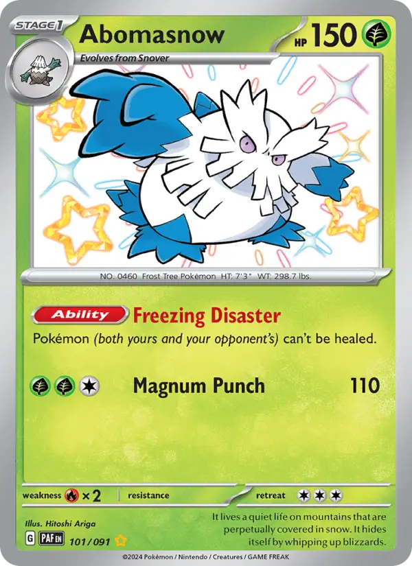 Abomasnow Shiny rare Pokemon card #101 from Paldean Fates