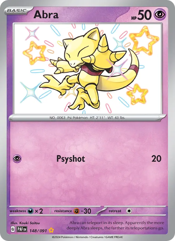 Abra Shiny rare Pokemon card #148 from Paldean Fates