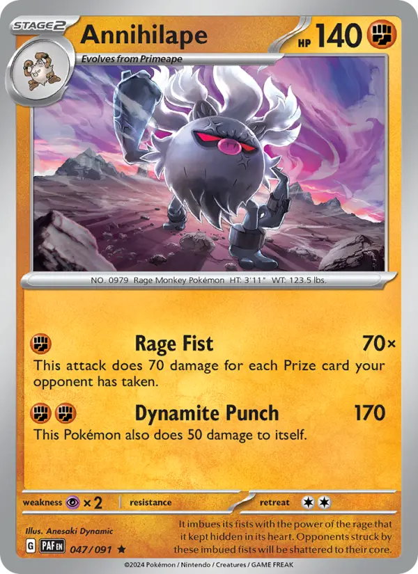 Annihilape Rare Pokemon card #047 from Paldean Fates