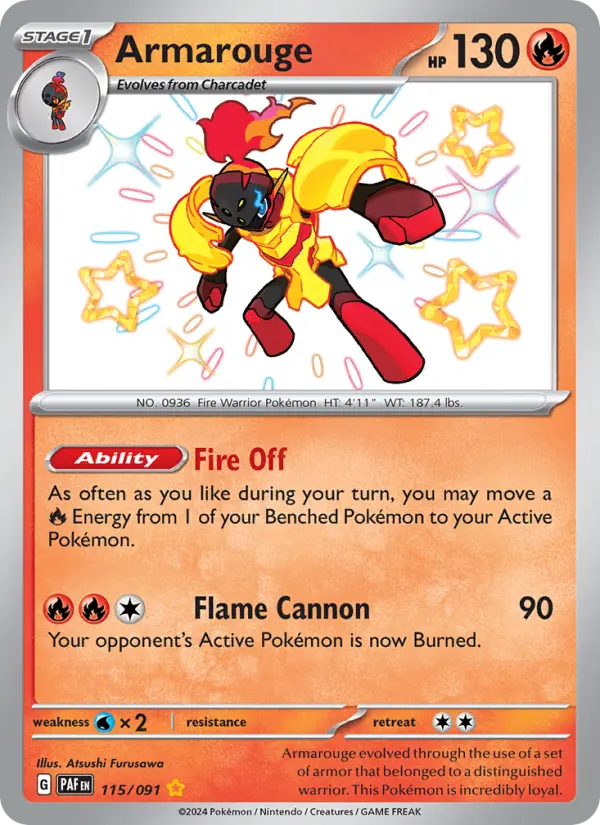Armarouge Shiny rare Pokemon card #115 from Paldean Fates