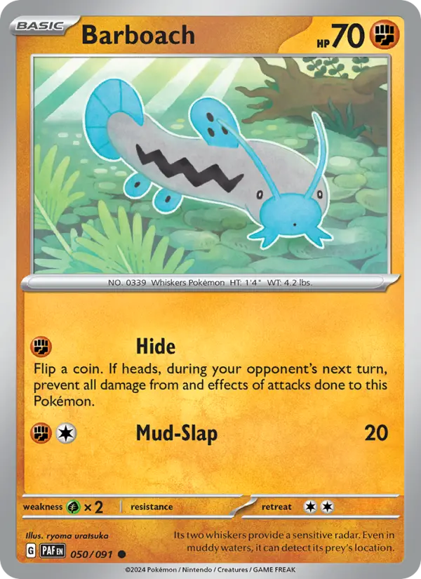 Barboach Common Pokemon card #050 from Paldean Fates
