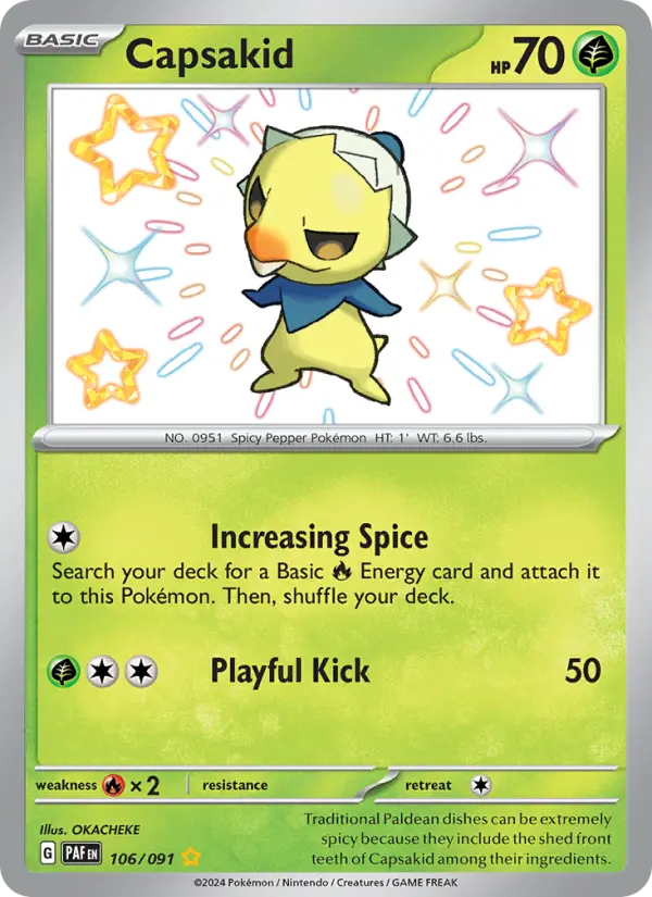 Capsakid Shiny rare Pokemon card #106 from Paldean Fates