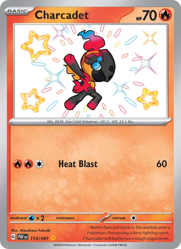 Charcadet Shiny rare Pokemon card #114 from Paldean Fates