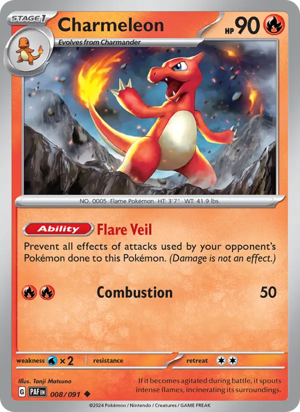 Charmeleon Uncommon Pokemon card #008 from Paldean Fates