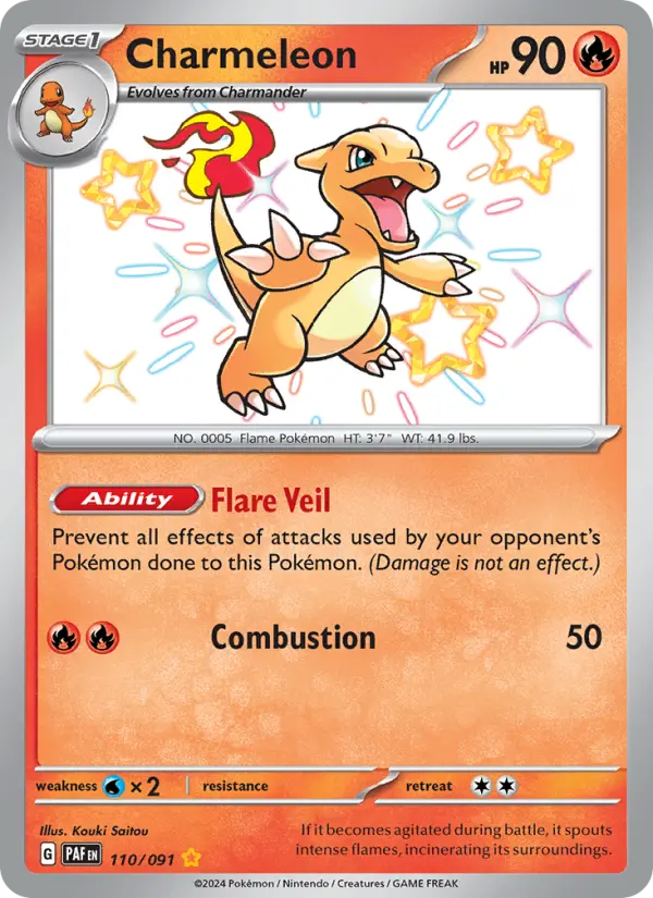 Charmeleon Shiny rare Pokemon card #110 from Paldean Fates