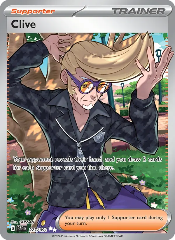 Clive Ultra Rare Pokemon card #227 from Paldean Fates
