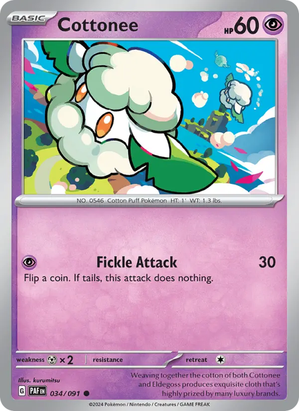 Cottonee Common Pokemon card #034 from Paldean Fates