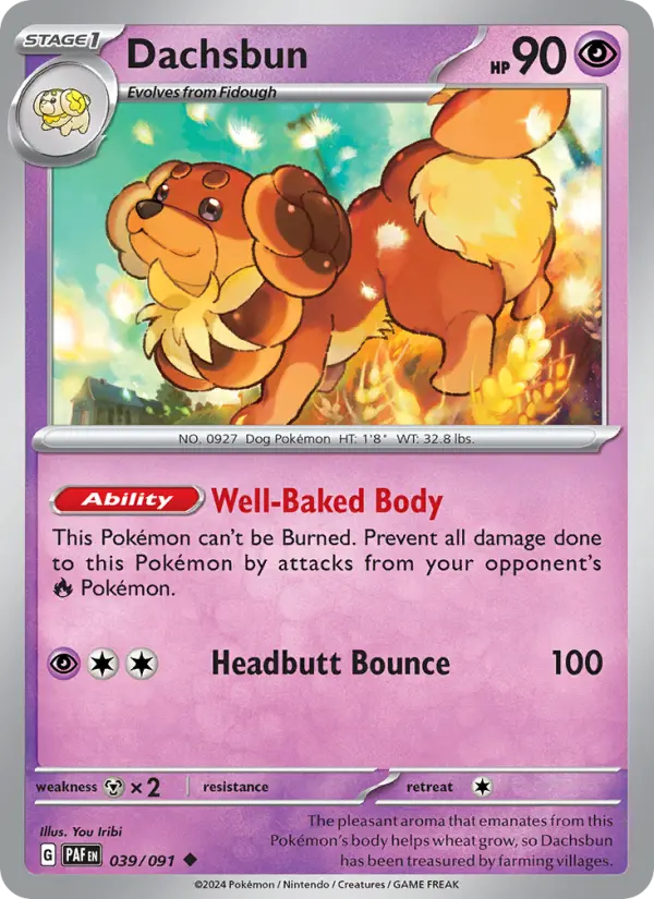 Dachsbun Uncommon Pokemon card #039 from Paldean Fates