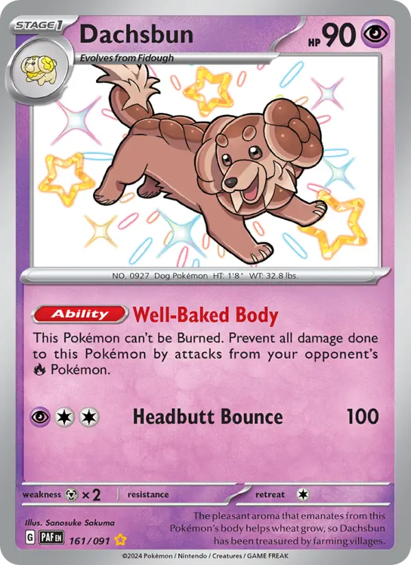 Dachsbun Shiny rare Pokemon card #161 from Paldean Fates