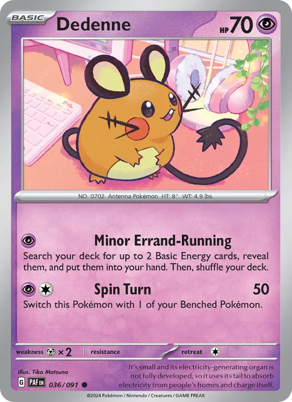 Dedenne Common Pokemon card #036 from Paldean Fates