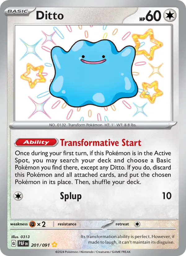 Ditto Shiny rare Pokemon card #201 from Paldean Fates