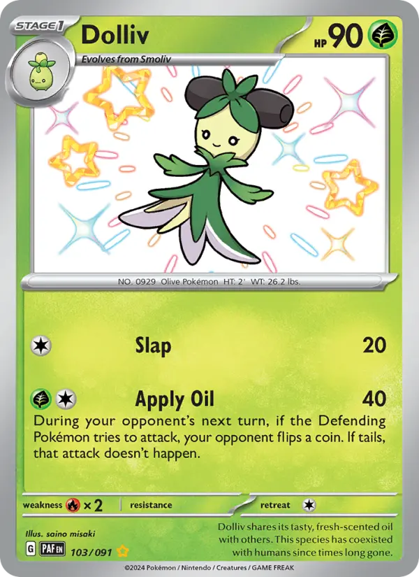 Dolliv Shiny rare Pokemon card #103 from Paldean Fates